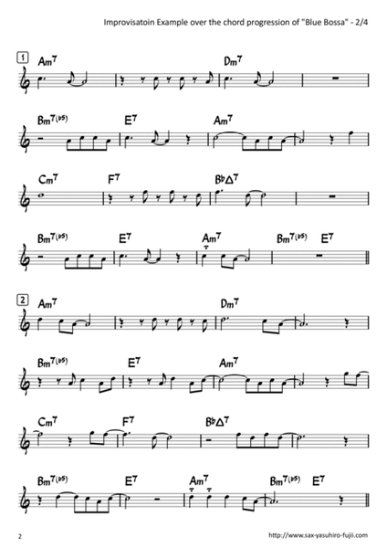 Simple Improvisation Idea over the chord progression of Blue Bossa for Alto Sax in Eb