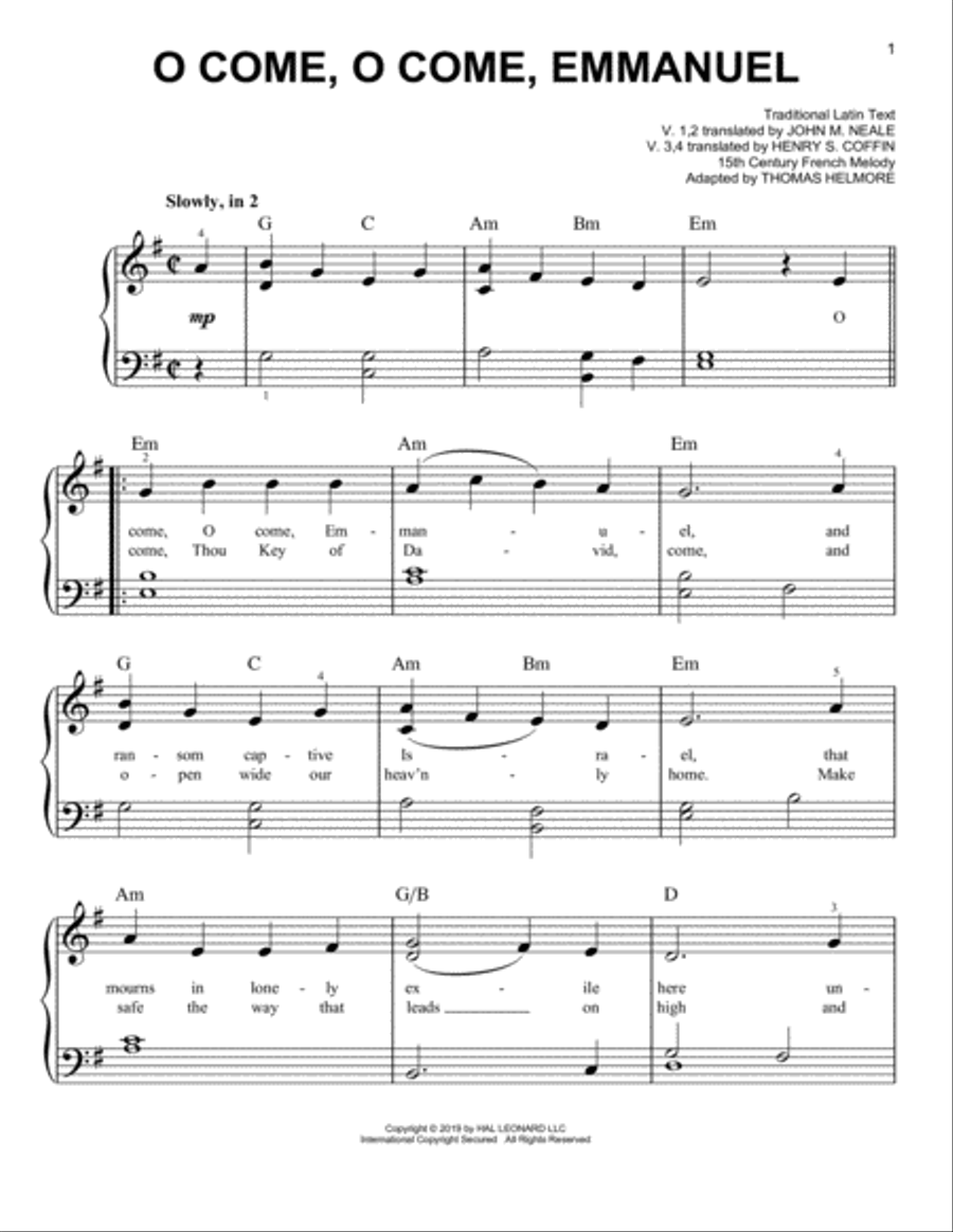 O Come, O Come, Emmanuel Easy Piano scores gallery preview page 1