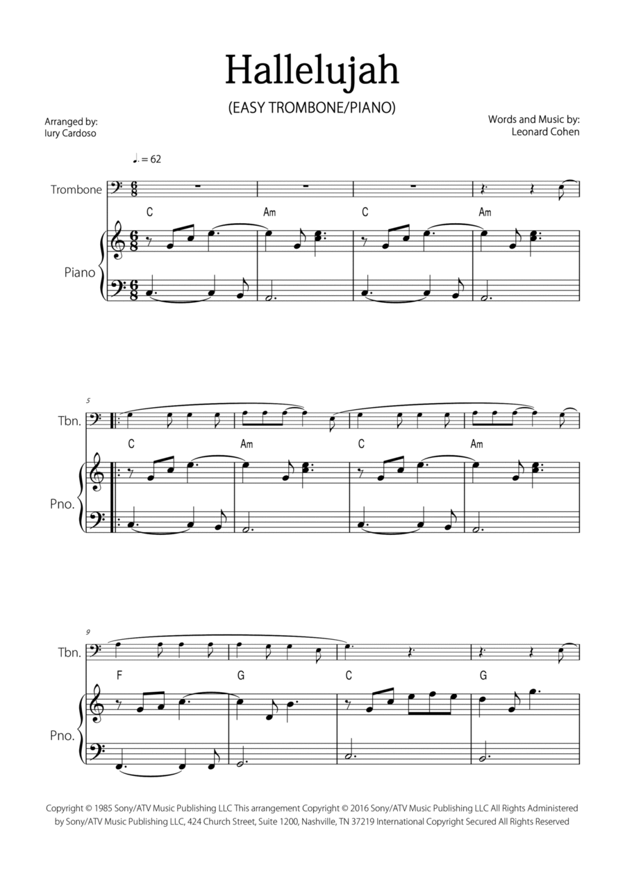Hallelujah Easy Piano scores gallery preview page 1