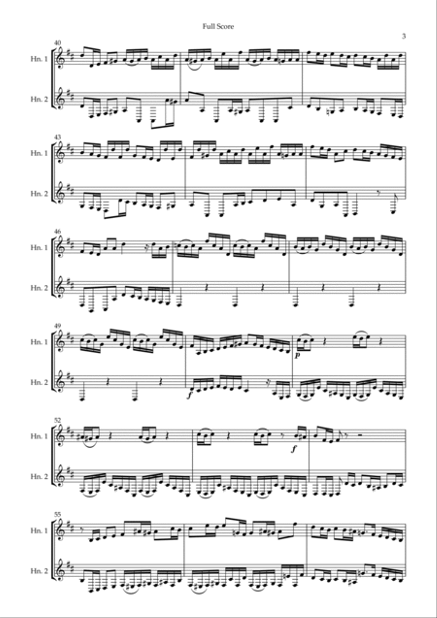 Brandenburg Concerto No. 3 in G major, BWV 1048 1st Mov. (J.S. Bach) for Horn in F Duo Brass Duet scores gallery preview page 3
