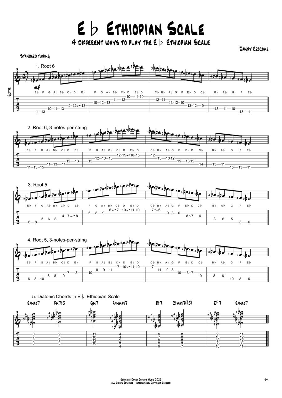 Eb Ethiopian Scale (4 Ways to Play) Electric Guitar scores gallery preview page 1