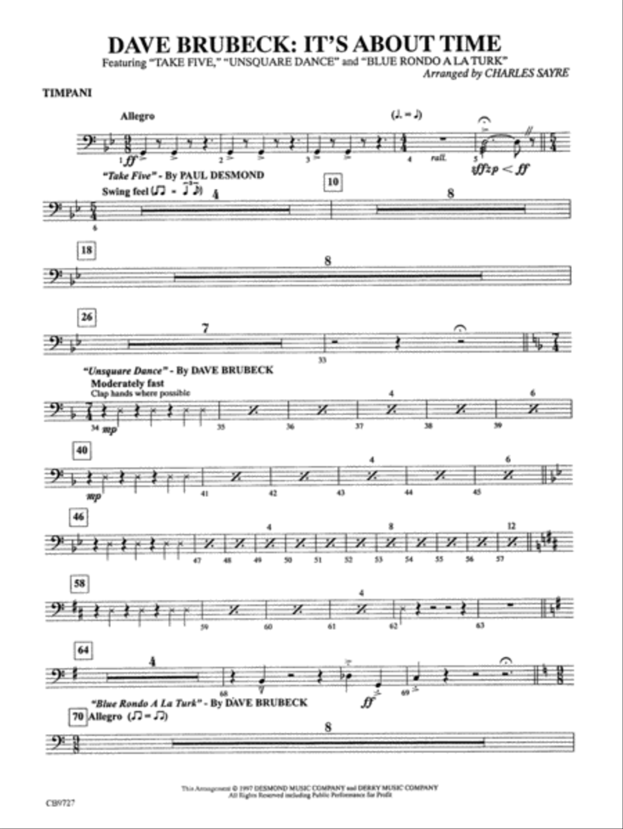 Dave Brubeck: It's About Time: Timpani Concert Band scores gallery preview page 1