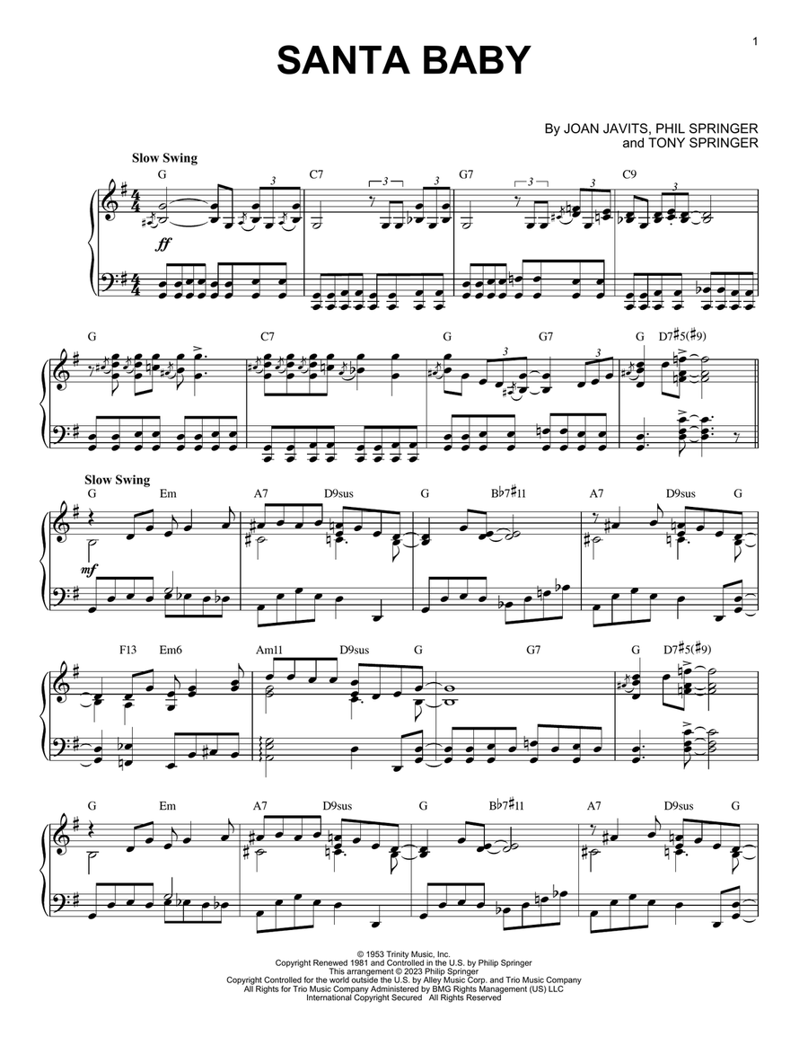 Santa Baby [Boogie Woogie version] (arr. Brent Edstrom) Piano Solo scores gallery preview page 1