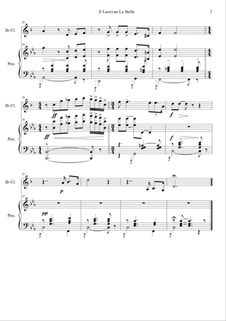 E Lucevan Le Stelle form the Opera Tosca Clarinet Solo scores gallery preview page 3