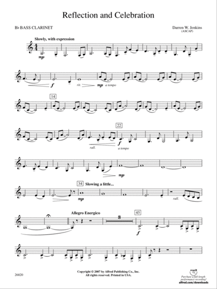 Reflection and Celebration: B-flat Bass Clarinet Concert Band scores gallery preview page 1