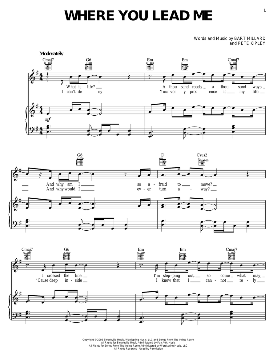 Where You Lead Me Piano, Vocal, Guitar scores gallery preview page 1