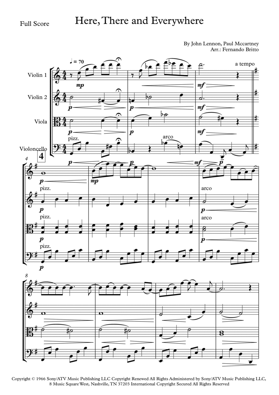 Here, There And Everywhere String Quartet scores gallery preview page 1