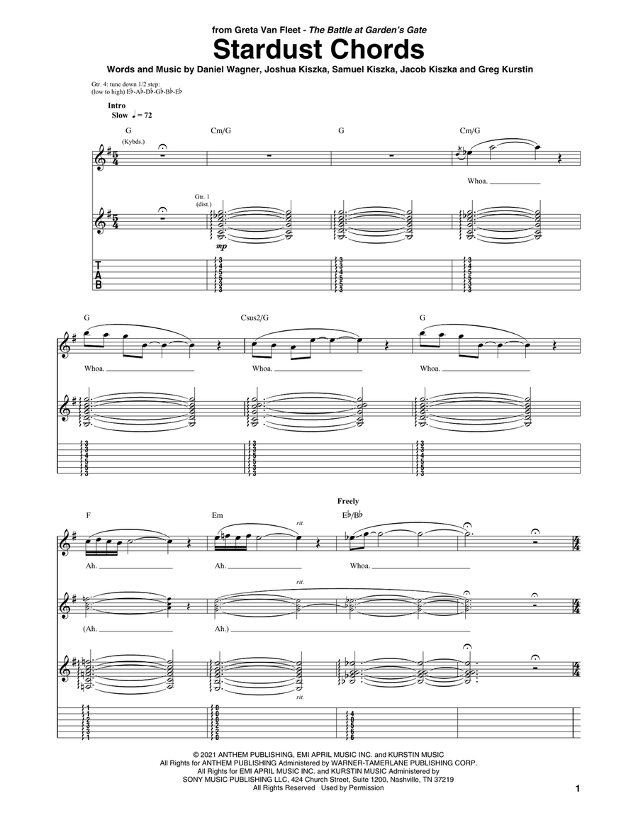 Stardust Chords Guitar Tablature scores gallery preview page 1
