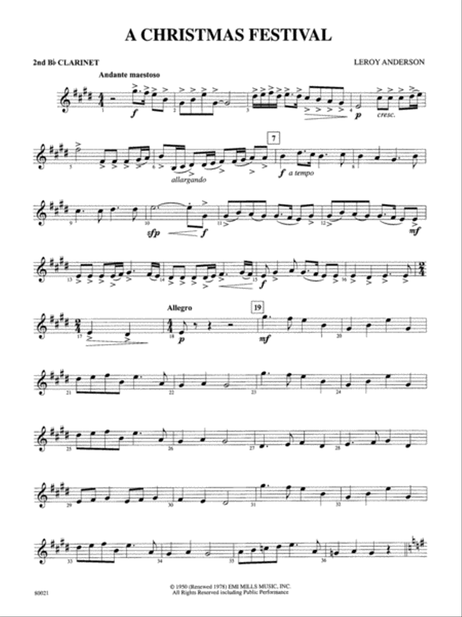 A Christmas Festival: 2nd B-flat Clarinet Full Orchestra scores gallery preview page 1