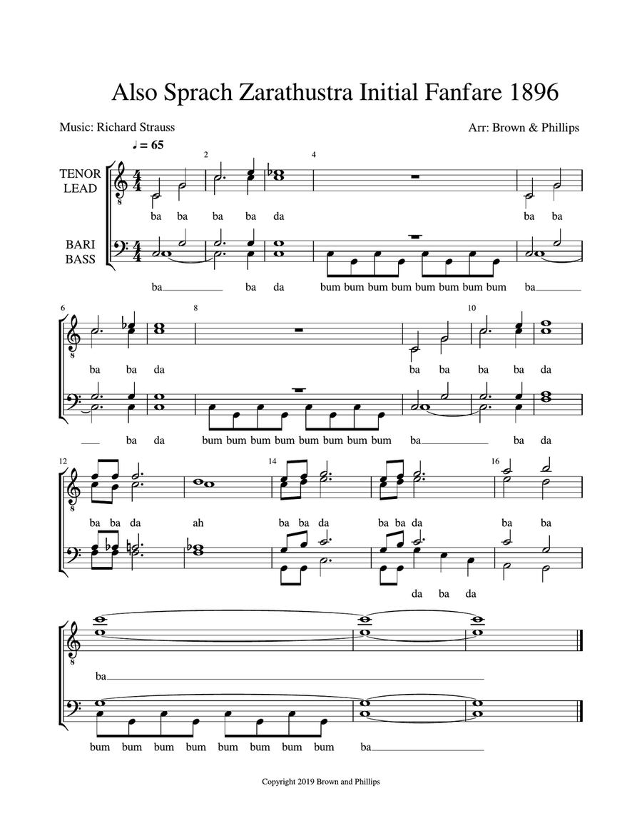 Also Sprach Zarathustra TTBB TTBB scores gallery preview page 1