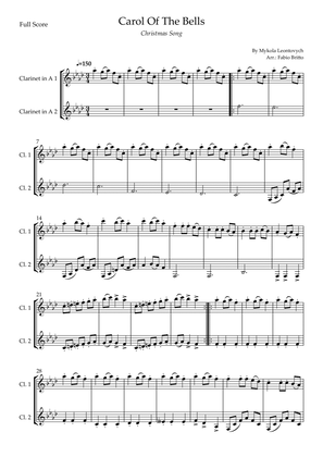 Carol Of The Bells (Christmas Song) for Clarinet in A Duo (D Minor)