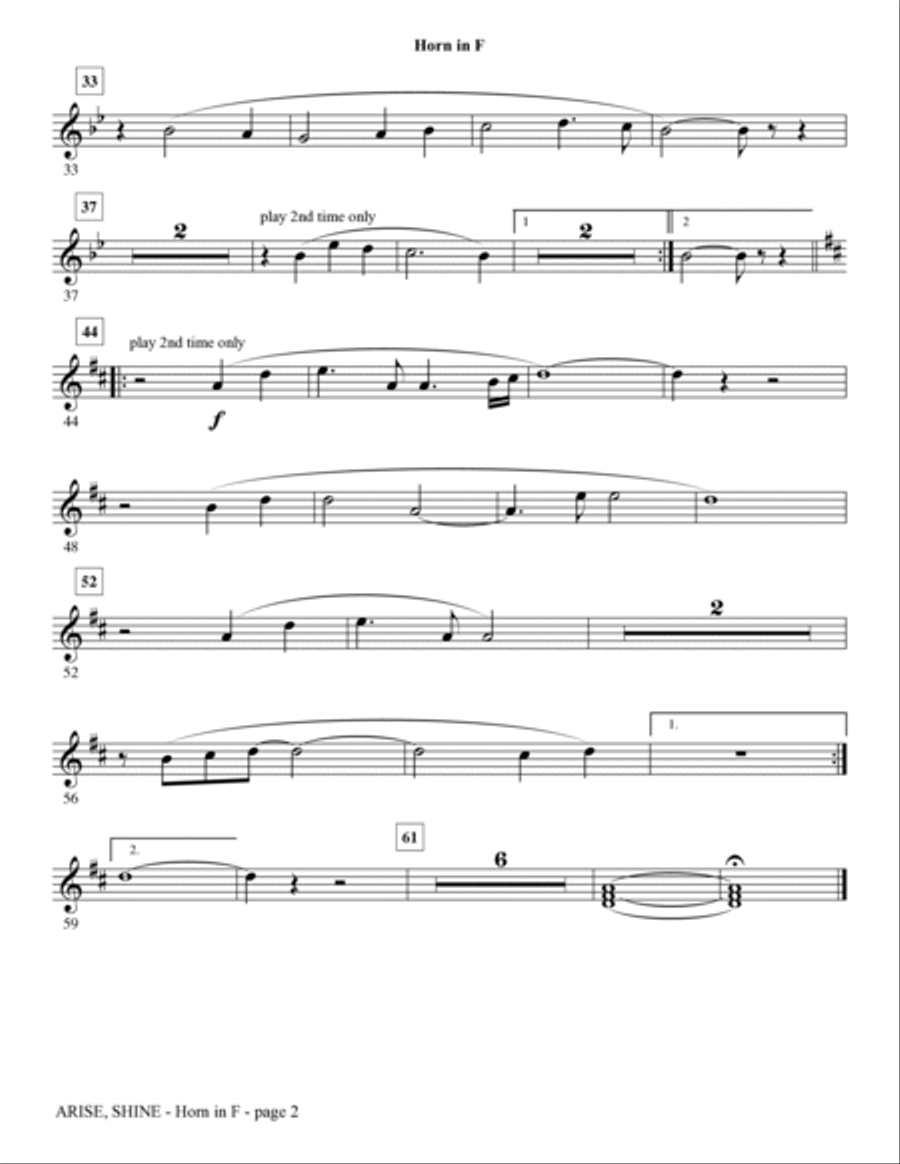 Arise, Shine (arr. Tom Fettke) - F Horn Choir scores gallery preview page 2