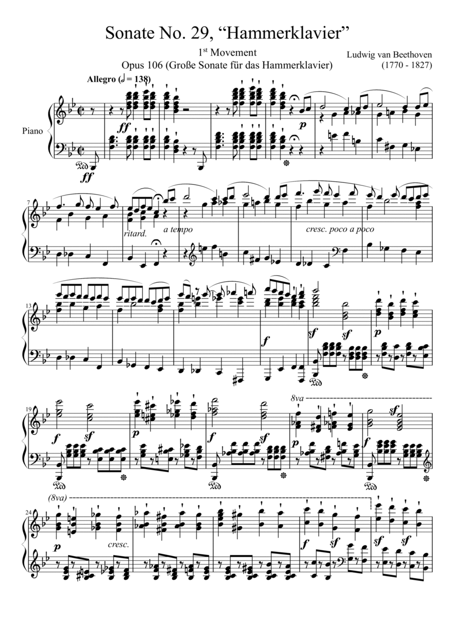 Sonate No. 29, “Hammerklavier” 1st Movement Piano Solo scores gallery preview page 1