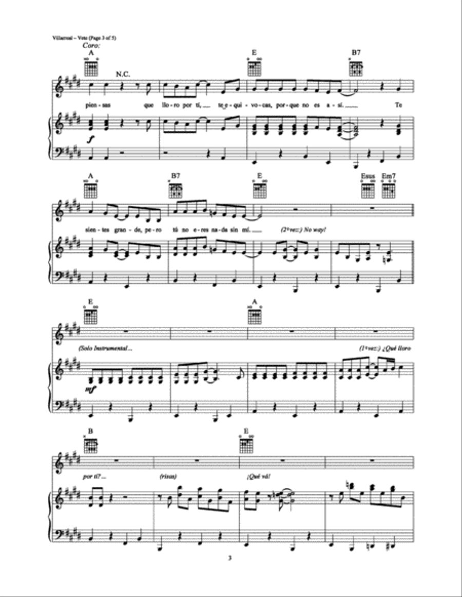 Vete Vete Piano, Vocal, Guitar scores gallery preview page 3