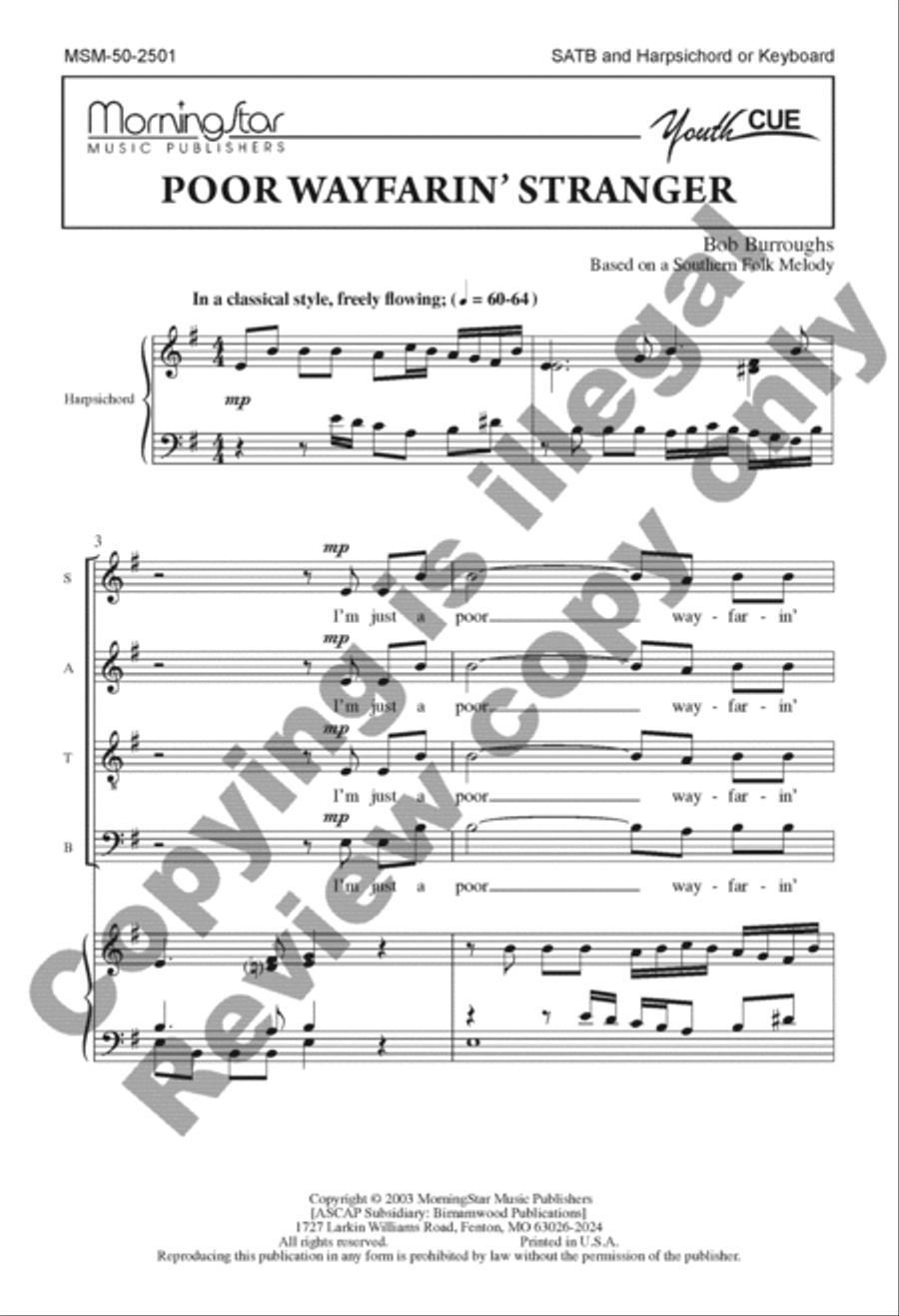 Poor Wayfarin' Stranger 4-Part scores gallery preview page 10