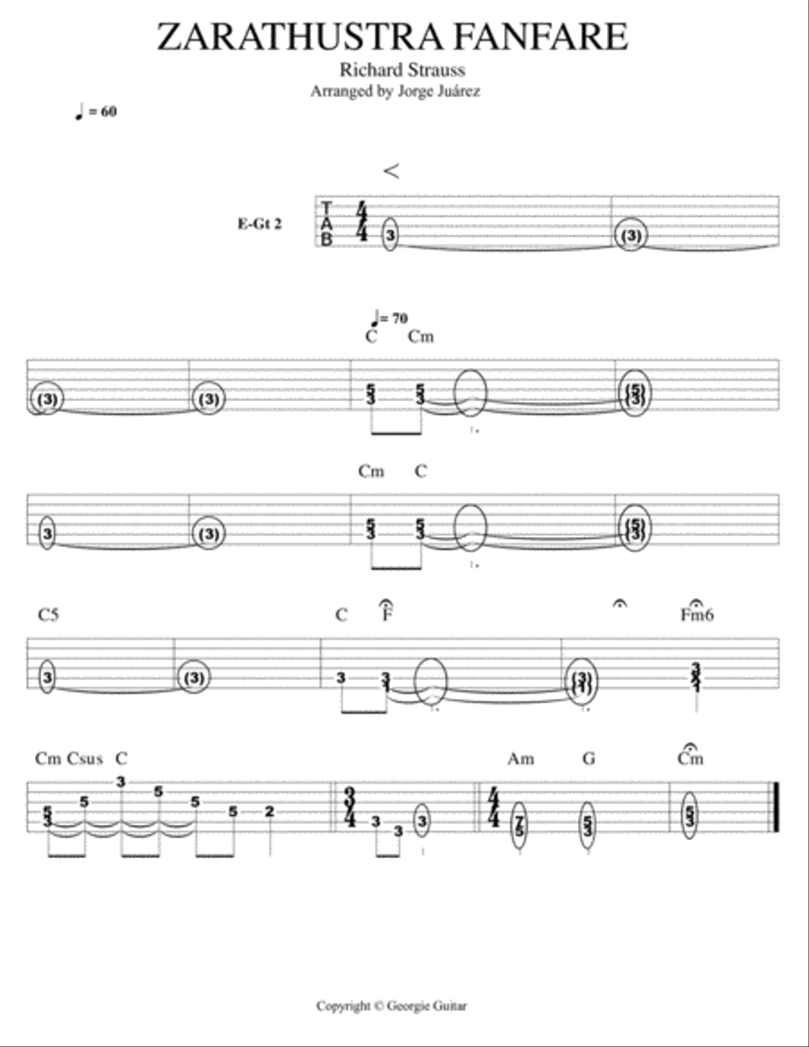Zarathustra Fanfare - Guitar Tab (duet), Bass, Drums Classical Guitar scores gallery preview page 2