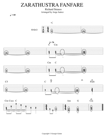 Zarathustra Fanfare - Guitar Tab (duet), Bass, Drums image number null