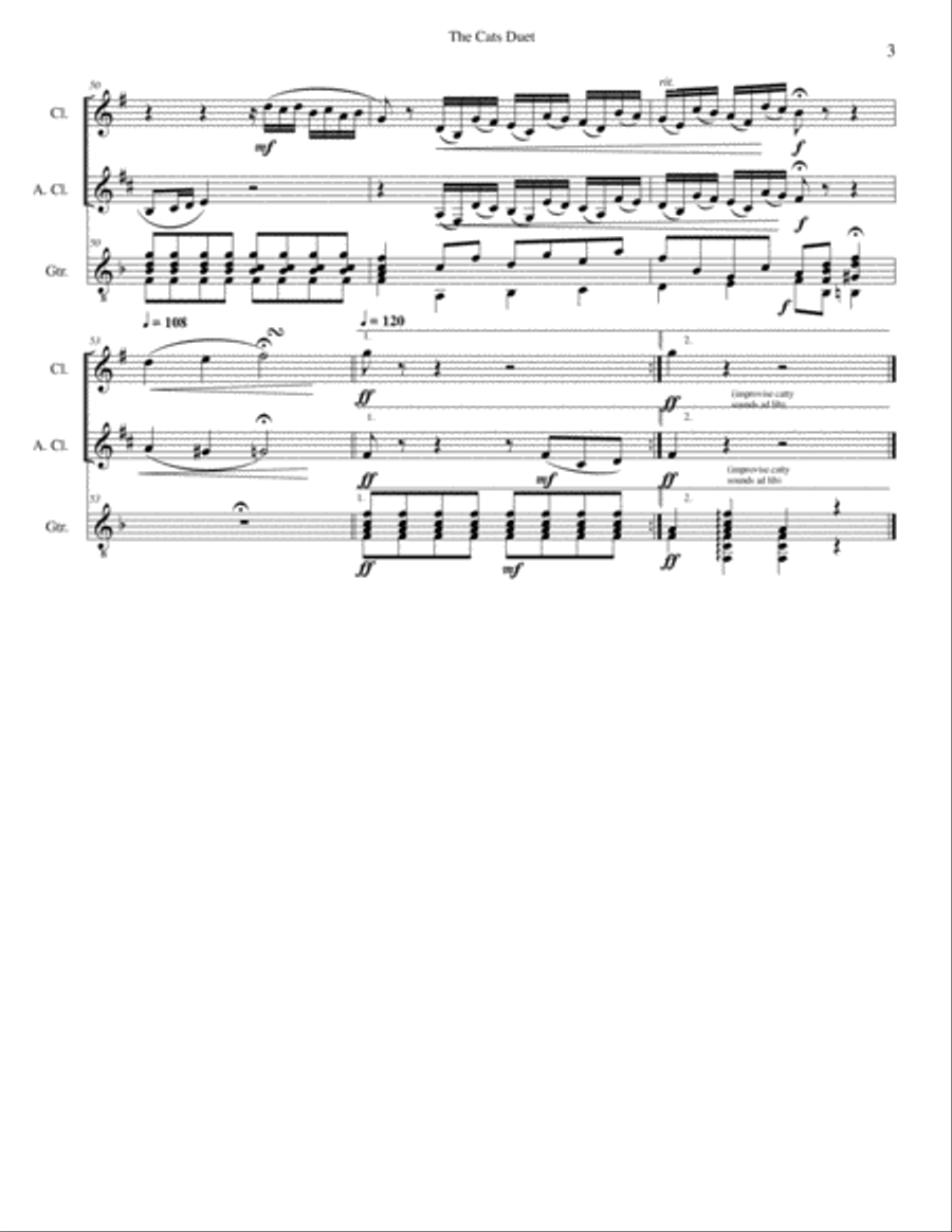 The Cats Duet (Duetto Buffo di due gatti) for clarinet, alto clarinet and guitar E-Flat Clarinet scores gallery preview page 3
