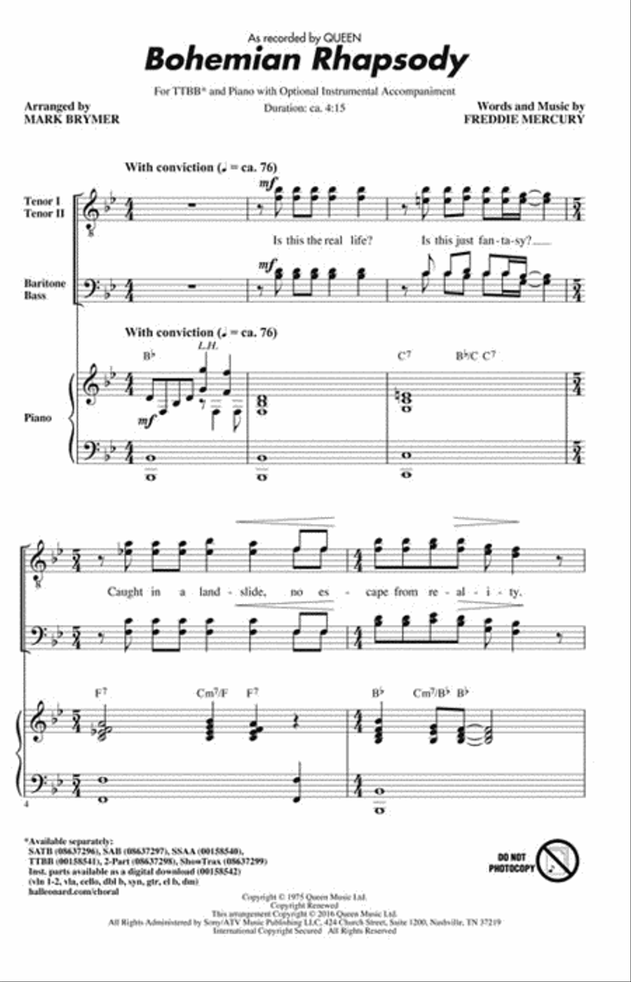 Bohemian Rhapsody Bohemian Rhapsody TTBB scores gallery preview page 2