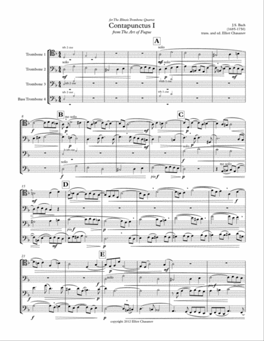Contrapunctus I from the Art of the Fugue Contrapunctus I from the Art of the Fugue Trombone Solo scores gallery preview page 1