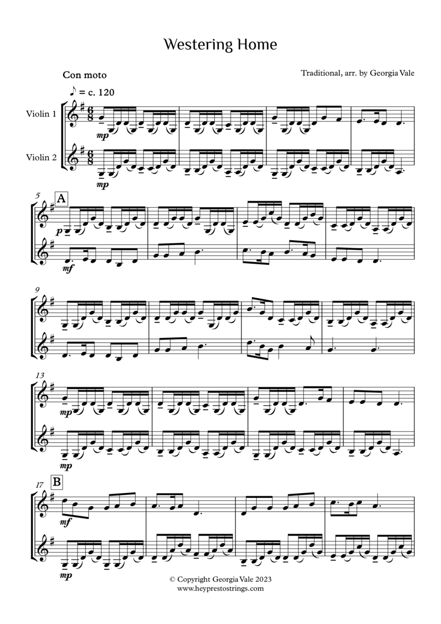 Westering Home String Duet scores gallery preview page 1