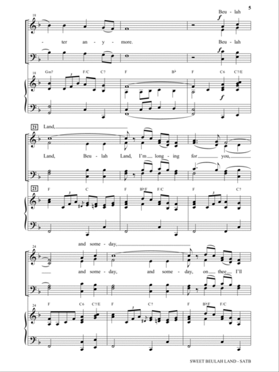 Sweet Beulah Land (arr. Stan Pethel) 4-Part scores gallery preview page 3