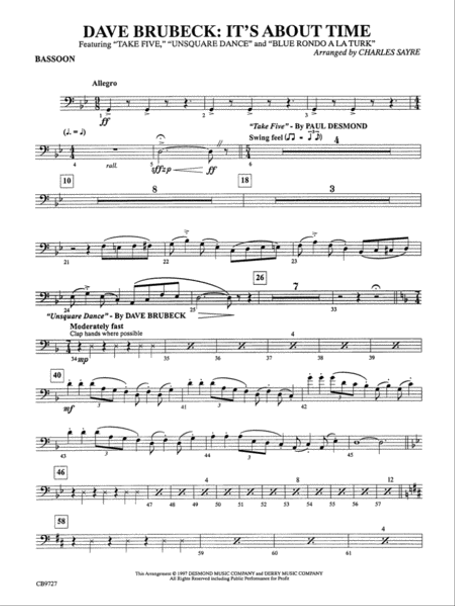 Dave Brubeck: It's About Time: Bassoon Concert Band scores gallery preview page 1