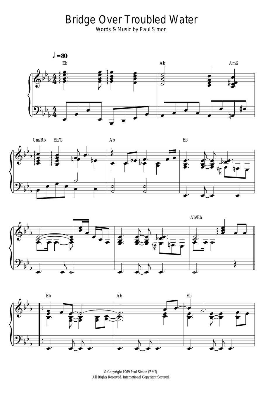 Bridge Over Troubled Water Piano Solo scores gallery preview page 1