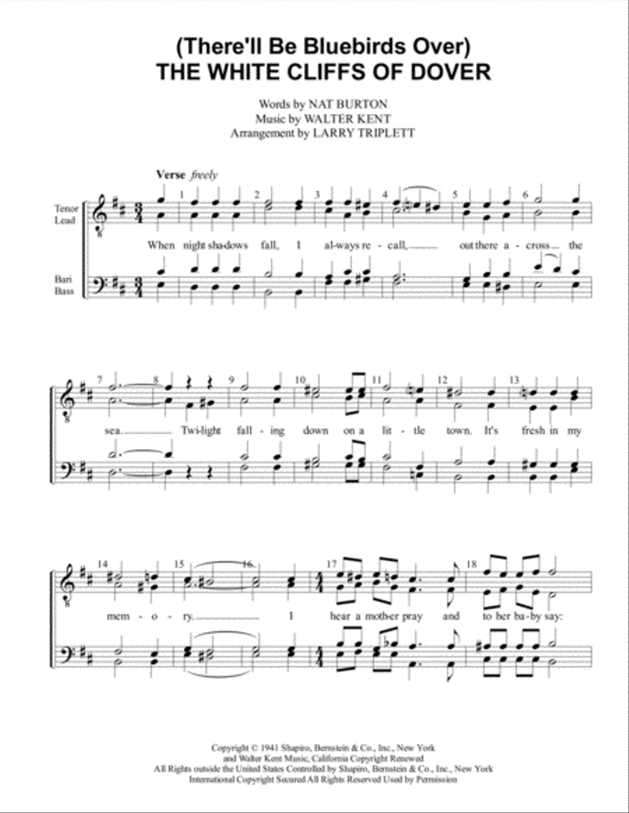 (there'll Be Bluebirds Over) The White Cliffs Of Dover TTBB scores gallery preview page 1