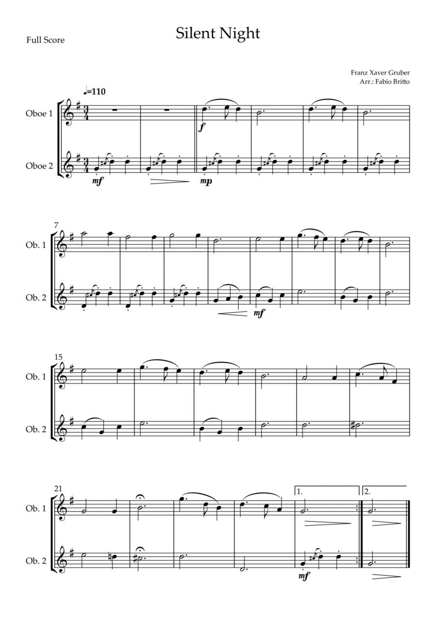 Silent Night (Christmas Song) for Oboe Duo Woodwind Duet scores gallery preview page 1