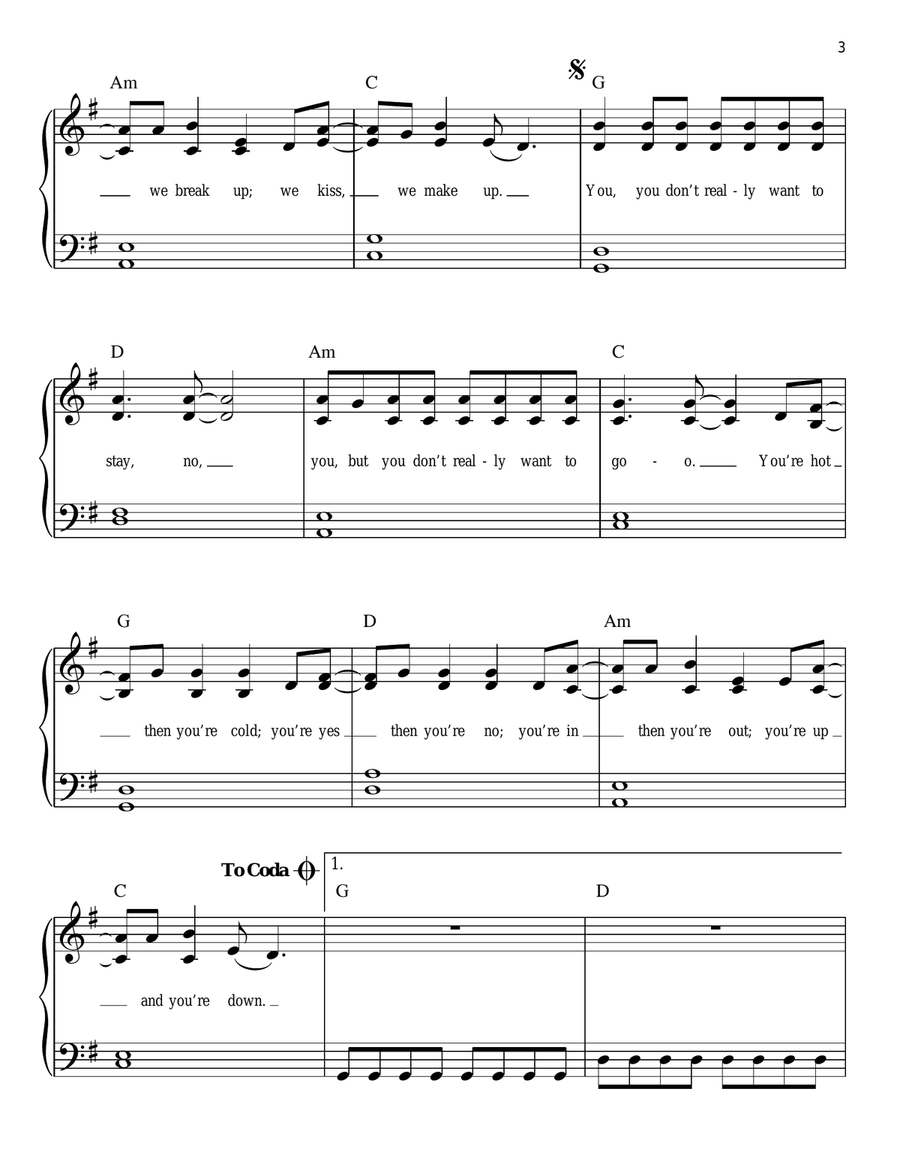 Hot N Cold Easy Piano scores gallery preview page 3