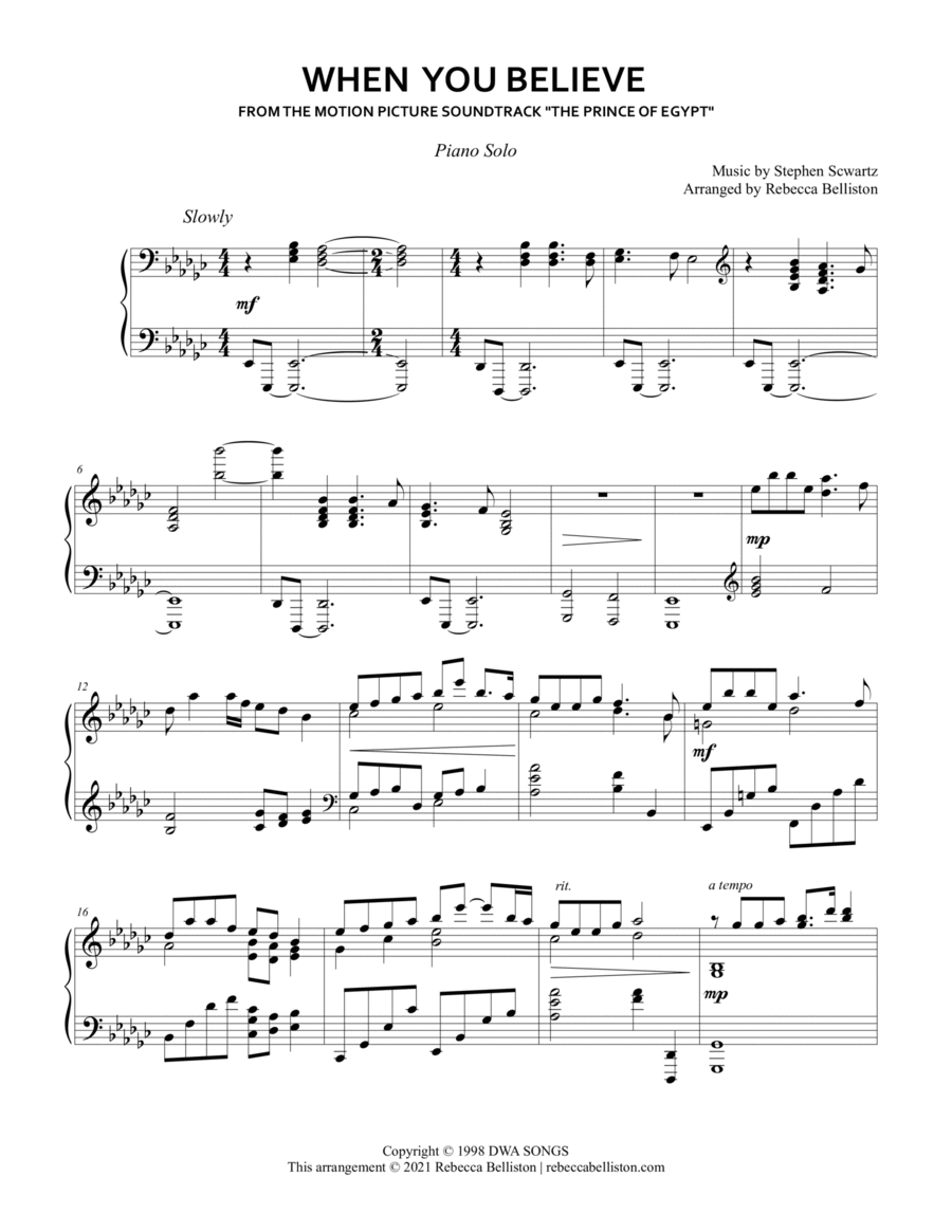 When You Believe Piano Solo scores gallery preview page 1