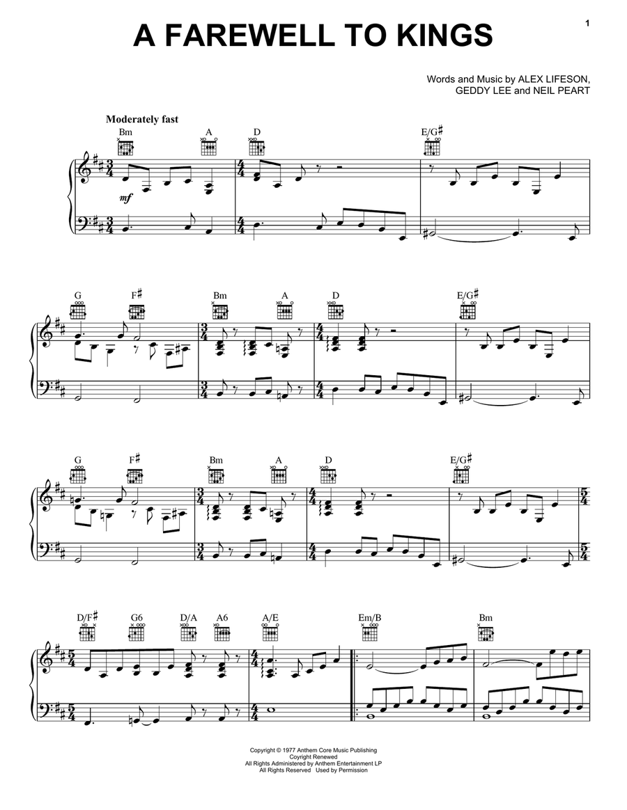 A Farewell To Kings Piano, Vocal, Guitar scores gallery preview page 1
