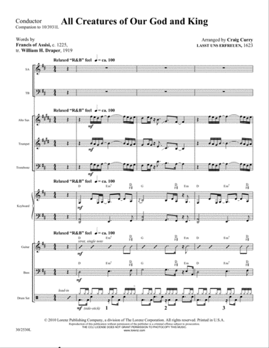 All Creatures of Our God and King - Instrumental Ensemble Score/Parts - Digital Alto Saxophone scores gallery preview page 1