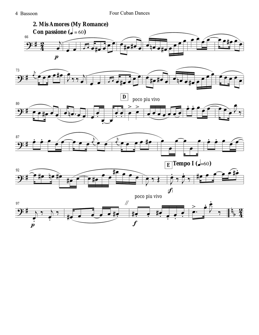 4 Cuban Dances by Cervantes for Bassoon and Piano Woodwind Duet scores gallery preview page 4