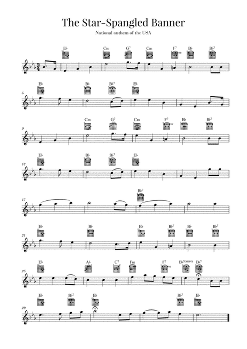 The Star Spangled Banner (National Anthem of the USA) - Guitar - Original Version (Eb Major) image number null