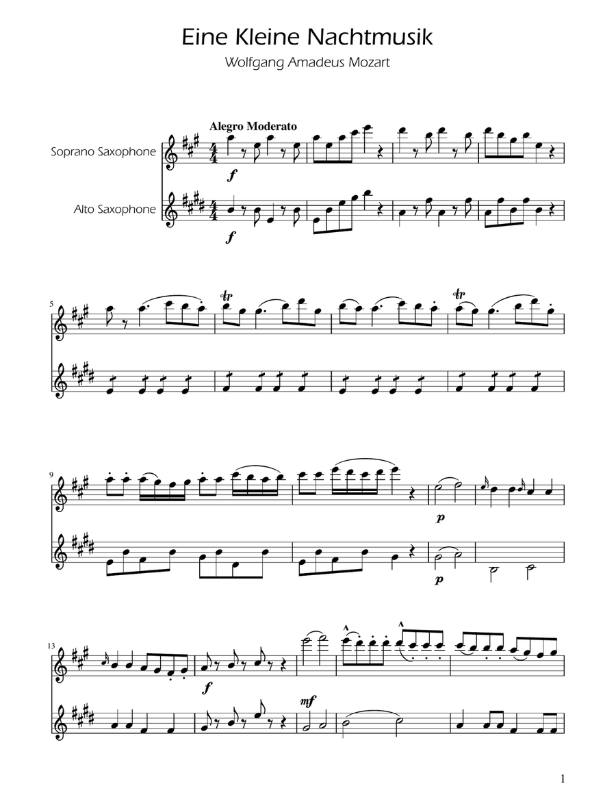Mozart: Eine Kleine Nachtmusik (K.525) - Soprano and Alto Sax Duet