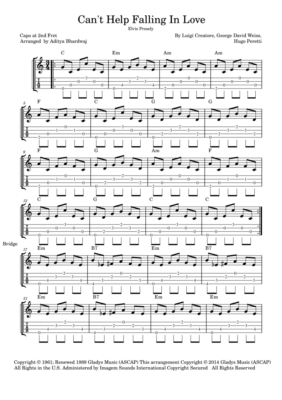 Can't Help Falling In Love Ukulele scores gallery preview page 1