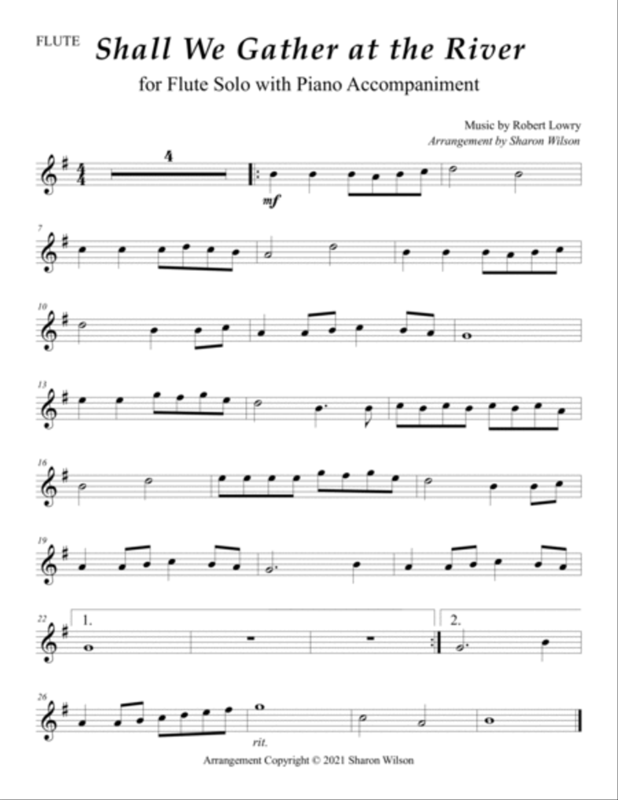 Shall We Gather at the River (Easy Flute Solo with Piano Accompaniment) Flute Solo scores gallery preview page 2
