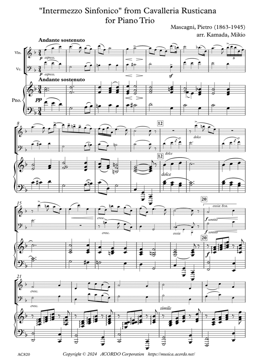 "Intermezzo Sinfonico" from Cavalleria Rusticana for Piano Trio image number null