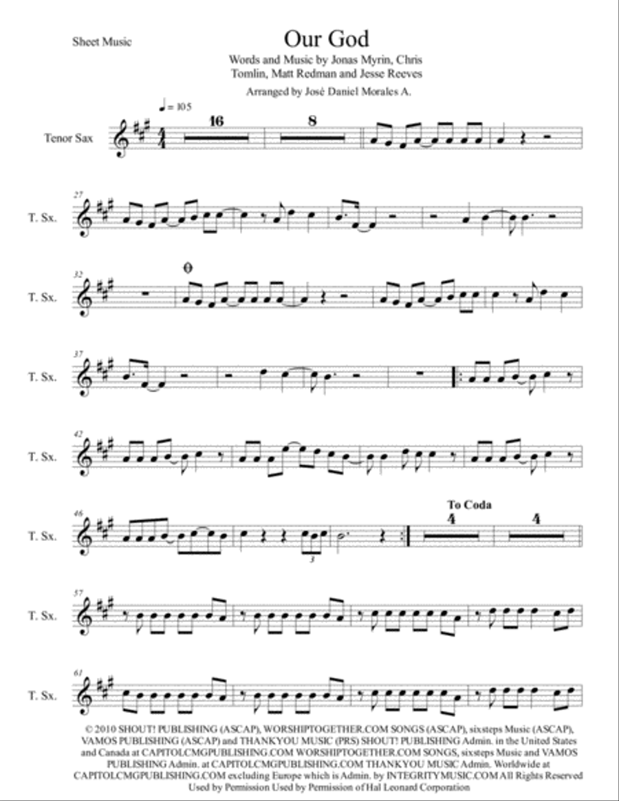 Our God Tenor Saxophone scores gallery preview page 1
