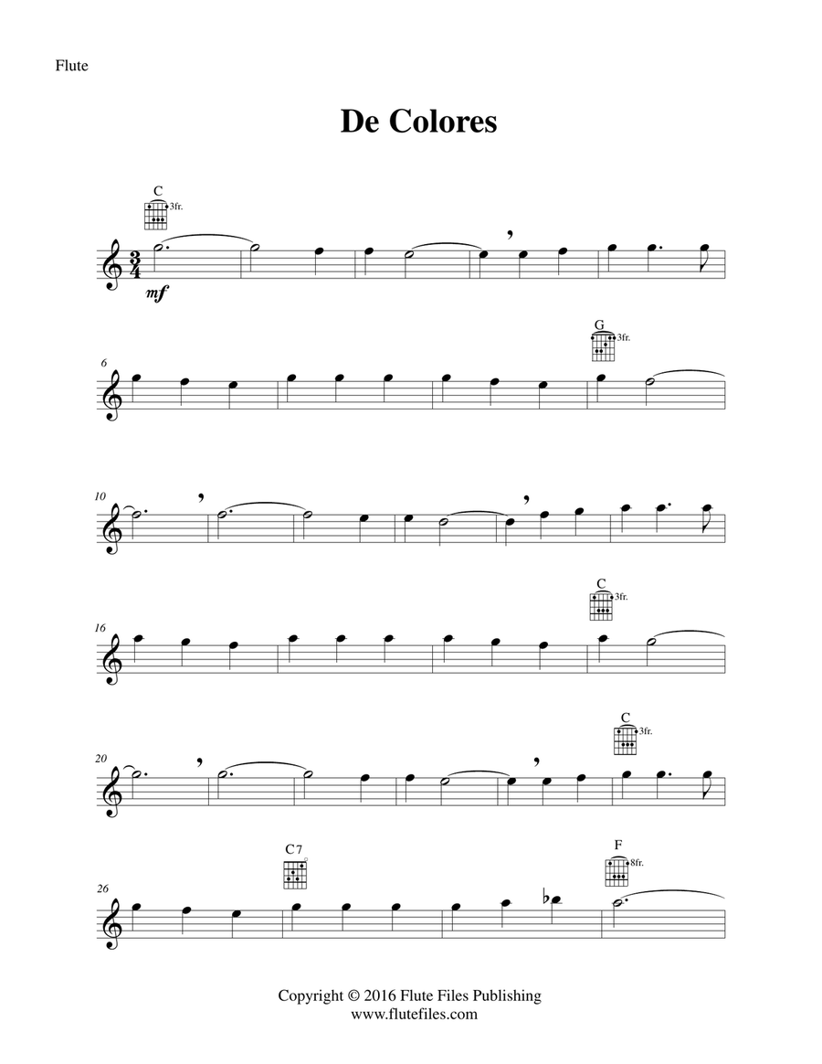 De Colores - Flute Solo with Guitar Chords Chamber Music scores gallery preview page 3
