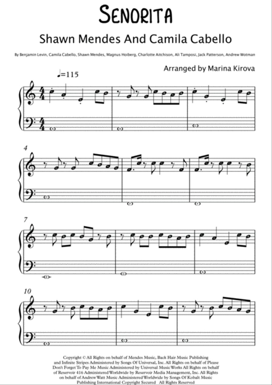 Senorita Easy Piano scores gallery preview page 1