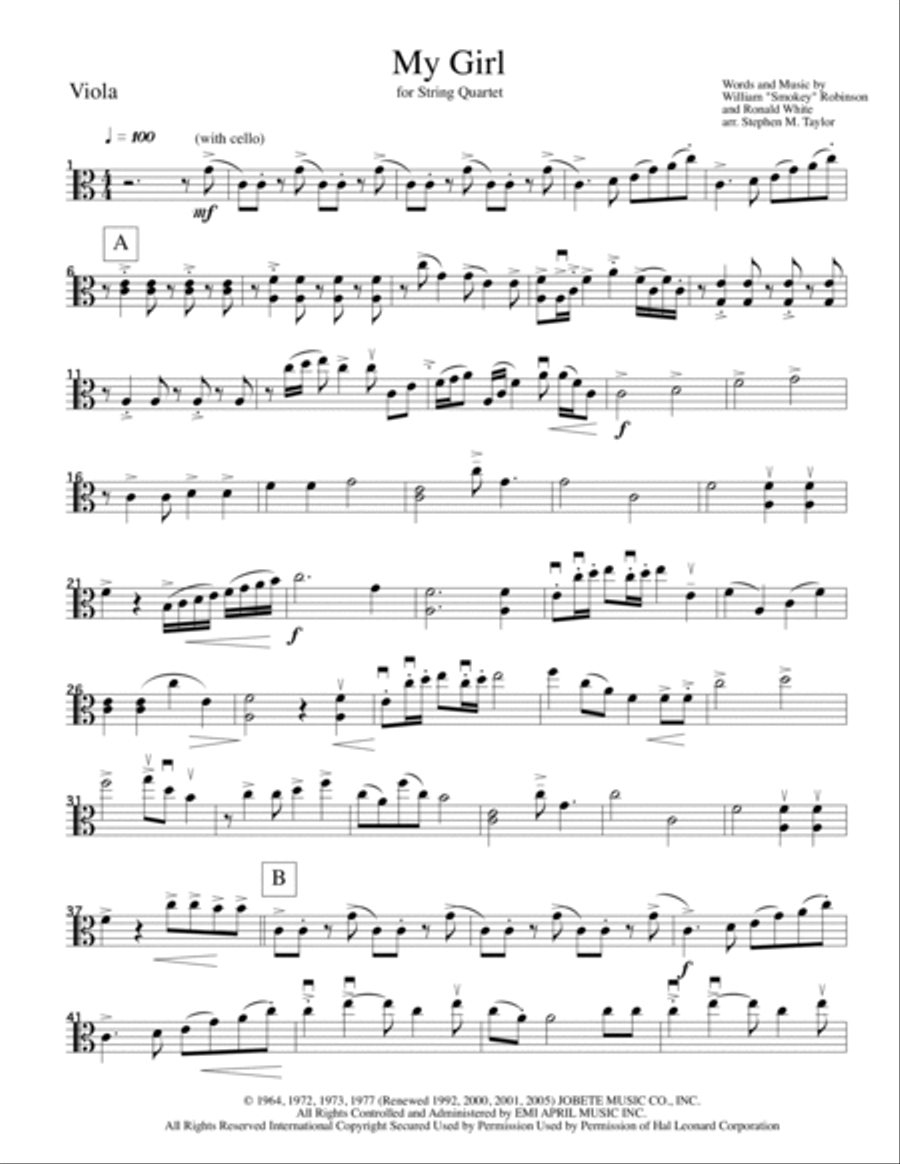My Girl My Girl String Quartet scores gallery preview page 5