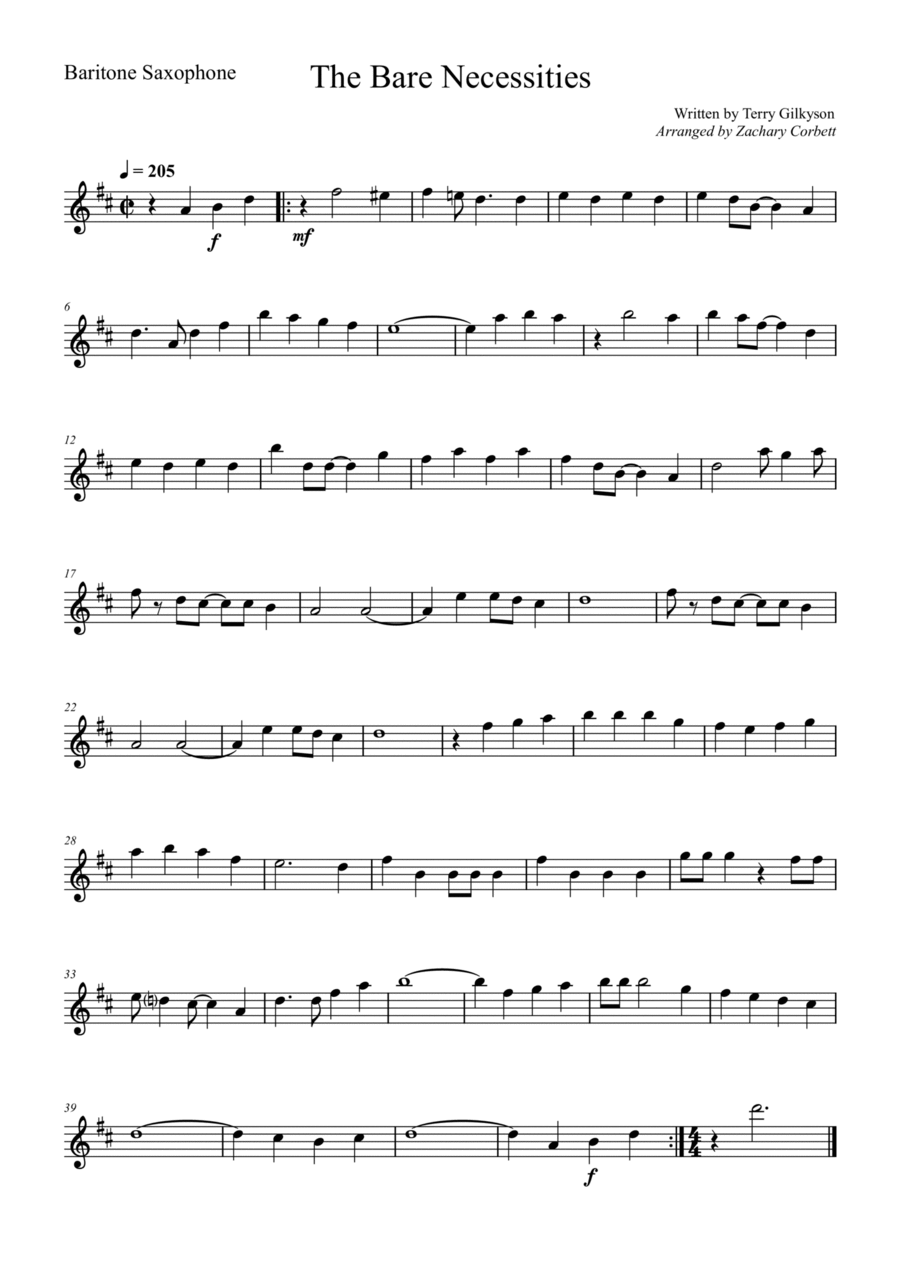 The Bare Necessities The Bare Necessities Baritone Saxophone scores gallery preview page 1