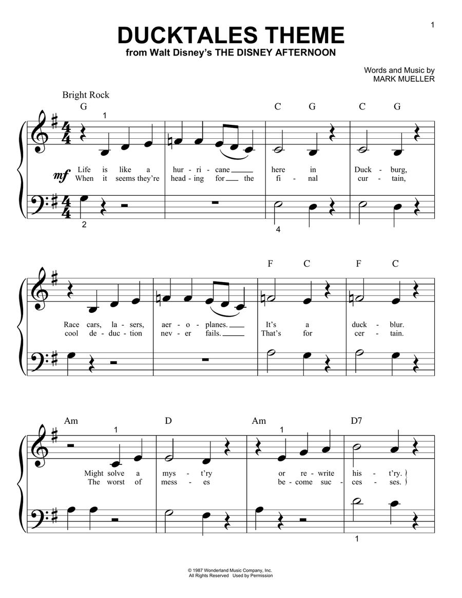 DuckTales Theme Easy Piano scores gallery preview page 1