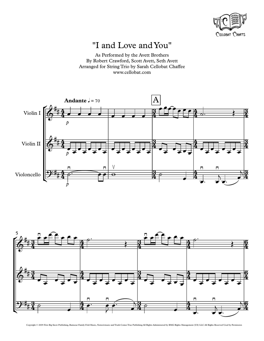 I And Love And You by The Avett Brothers String Trio - Digital Sheet Music