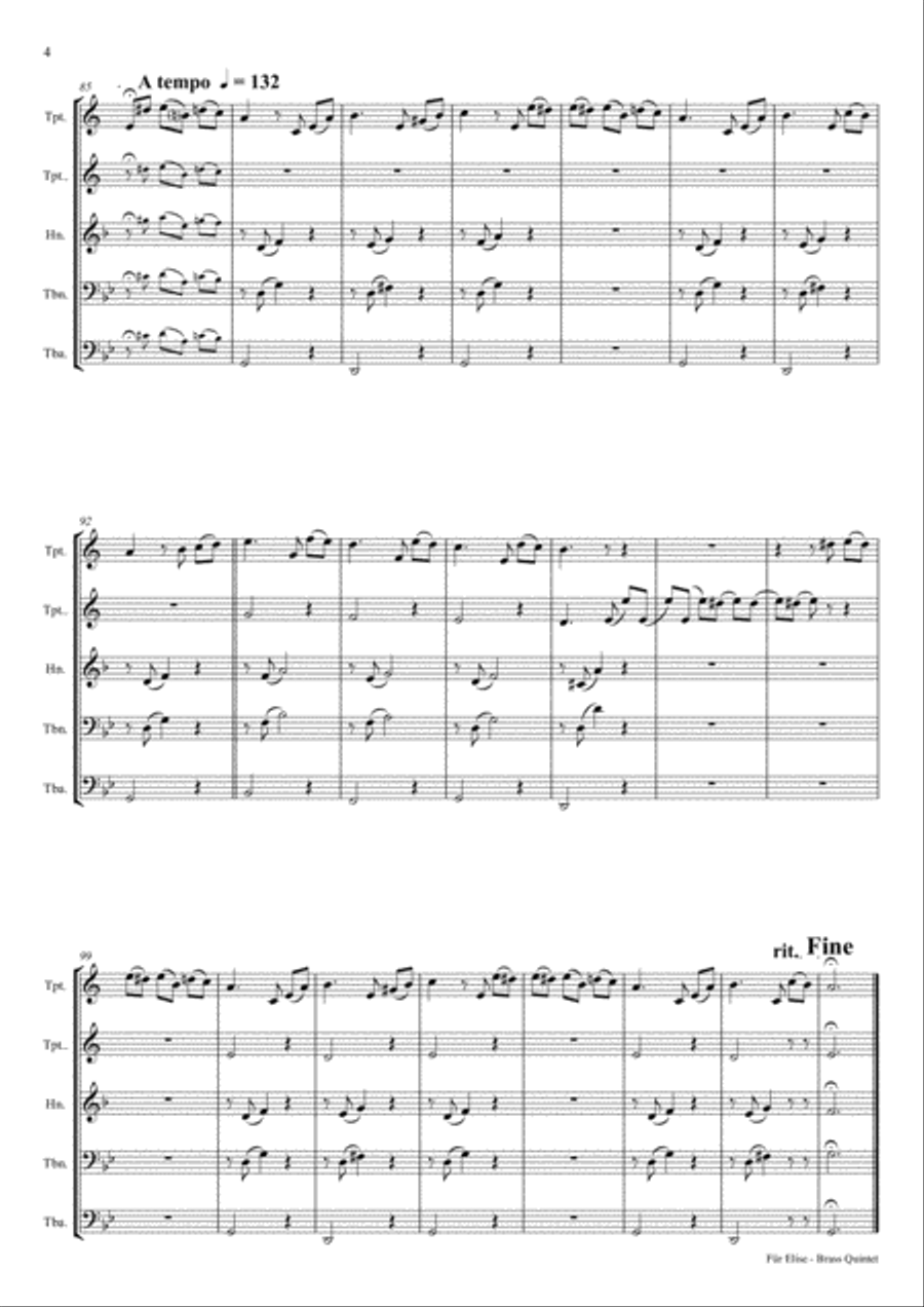 For Elise - Ludwig van Beethoven - Brass Quintet Brass Quintet scores gallery preview page 4