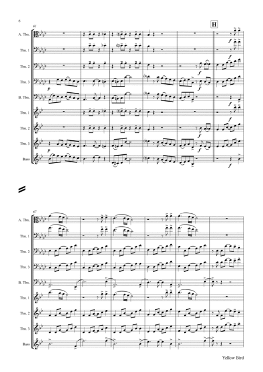 Yellow Bird - Haitian Folk Song - Calypso - Trombone quartet Trombone Quartet scores gallery preview page 6
