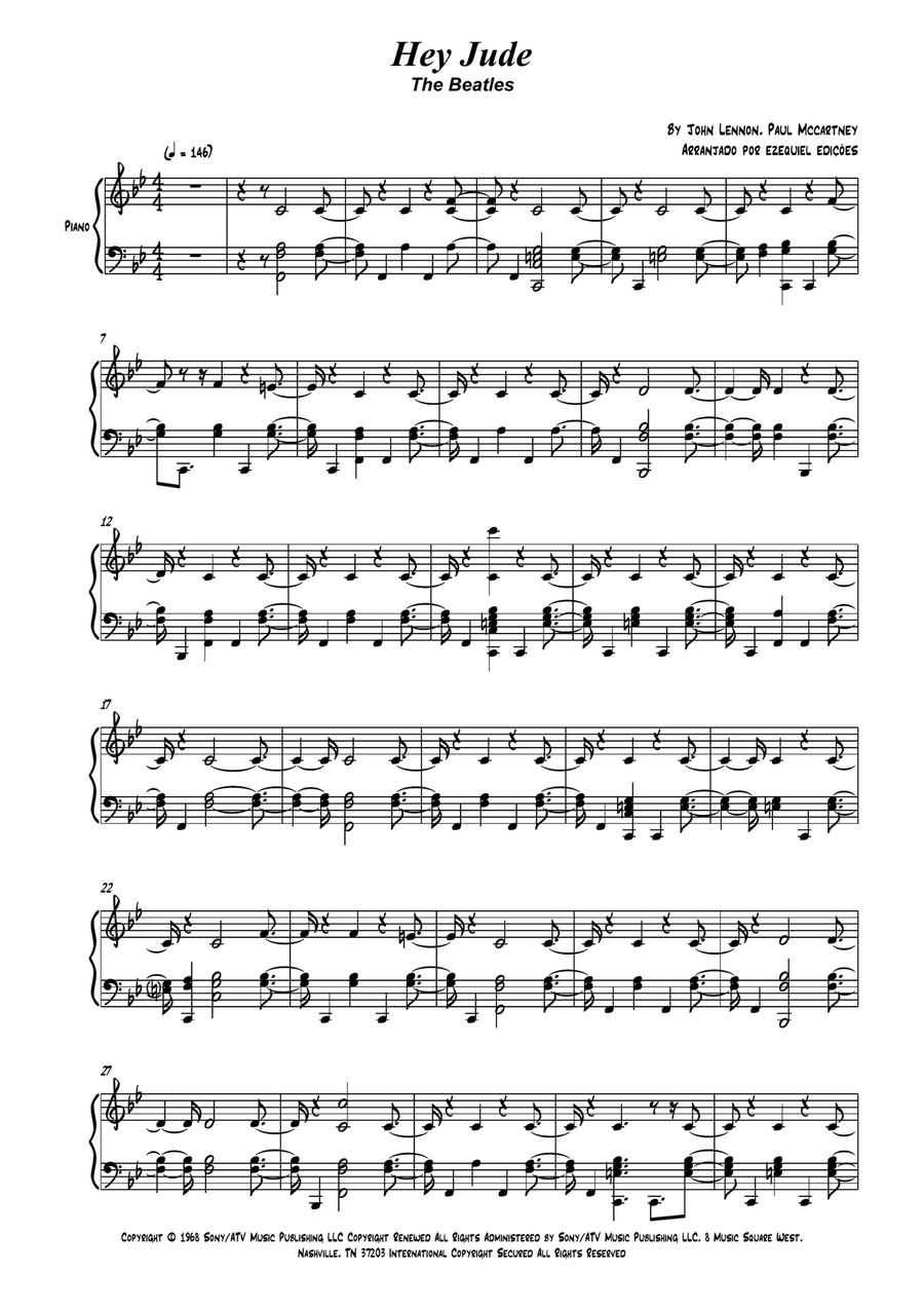 Hey Jude Easy Piano scores gallery preview page 1